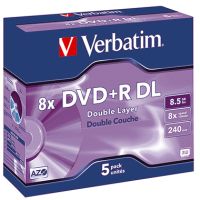 Verbatim DVD+R 43541 8x 8,5GB DIN lang 240Min. Jewel Case 5 Stück