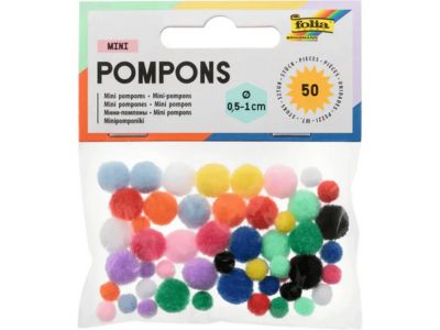 folia Mini-Pompons 50 Stück farbig sortiert