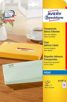 AVERY Zweckform Inkjet-Etik./J4720-25, transp., 45,7x21,2, Polyester, Inh. 1200