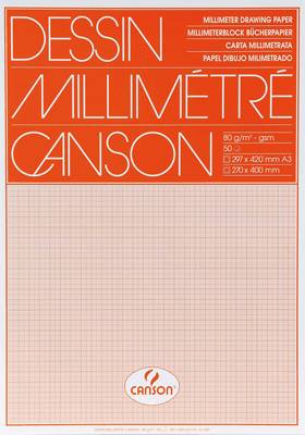 Canson Millimeterpapier Blöcke, 67503, orange, 80 g/qm, DIN A3, Inh.50Blatt