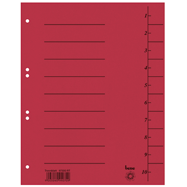 bene Trennblätter A4 durchgefärbt/97300, rot, A4, Inh. 100