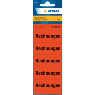 Inhaltsschild Ordneretikett Rechnungen 57 x 28 mm rot 100 Stück