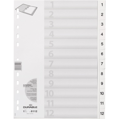 DURABLE Ordnerregister 611202 DIN A4 1-12 geprägte Taben weiß