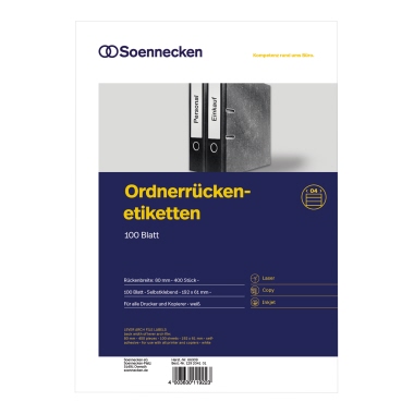 Soennecken Ordneretiketten 66309 breit/kurz 61 x 192 mm weiß 400 Stück