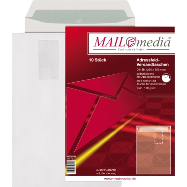 MAILmedia Versandtasche 30002546 B4 mit Fenster haftklebend weiß 120g 10 Stück