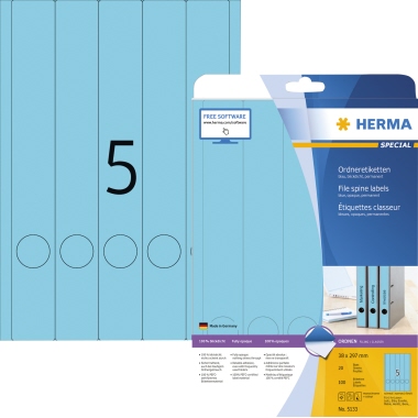 HERMA Ordneretiketten 5133 DIN A4 38x297mm blau 100 Stück