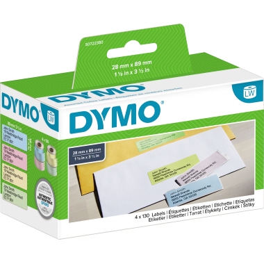 DYMO LabelWriter Etiketten in gelb, pink, blau, grün 4er-Pck S0722380/99011 89 mm x 28 mm 4 Rollen à 130 Stück