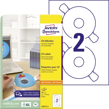 Avery Zweckform CD/DVD-Etikett L6015-25 matt weiß 50 Stück
