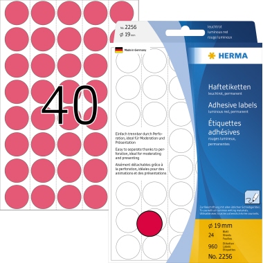 HERMA Markierungspunkt 2256 19mm leuchtrot 960 Stück