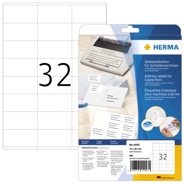 HERMA Etikett 4443 für Adressen 70x36mm weiß 480 Stück