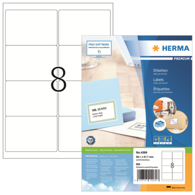 HERMA Etikett PREMIUM 4269 99,1x67,7mm weiß 800 Etik./Pack.