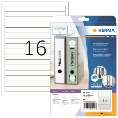 HERMA Ordneretiketten 5118 DIN A4 192x16,9mm weiß 400 Stück