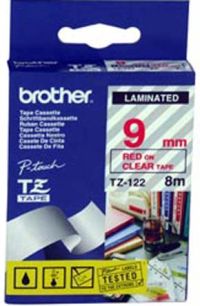 brother TZe-122 Schriftbandkassette 9 mm x 8 m rot auf farblos