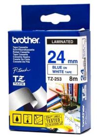 brother TZe-253 Schriftbandkassette 24 mm x 8 m blau auf weiß