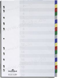 DURABLE Kunststoff-Register 20-tlg. blanko mit farbigen Taben