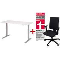 Büromöbel Aktions-Set - Elektrischer Schreibtisch 160 x 80 cm silber/weiß + NowyStyl Bürodrehstuhl Navigo 