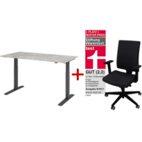 Büromöbel Aktions-Set - Elektrischer Schreibtisch 160 x 80 cm graphit/beton + NowyStyl Bürodrehstuhl Navigo 