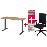 Büromöbel Aktions-Set - Elektrischer Schreibtisch 160 x 80 cm graphit/nussbaum + NowyStyl Bürodrehstuhl Navigo 
