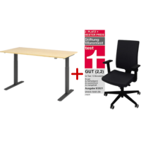 Büromöbel Aktions-Set - Elektrischer Schreibtisch 160 x 80 cm graphit/ahorn + NowyStyl Bürodrehstuhl Navigo 