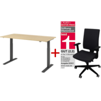 Büromöbel Aktions-Set - Elektrischer Schreibtisch 160 x 80 cm graphit/eiche + NowyStyl Bürodrehstuhl Navigo 