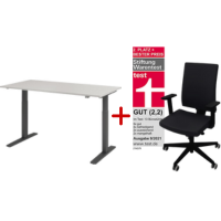 Büromöbel Aktions-Set - Elektrischer Schreibtisch 160 x 80 cm graphit/grau + NowyStyl Bürodrehstuhl Navigo 