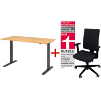 Büromöbel Aktions-Set - Elektrischer Schreibtisch 160 x 80 cm graphit/buche + NowyStyl Bürodrehstuhl Navigo 